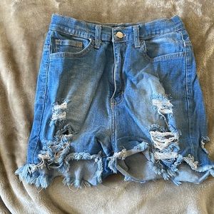 High rise stretch denim shorts